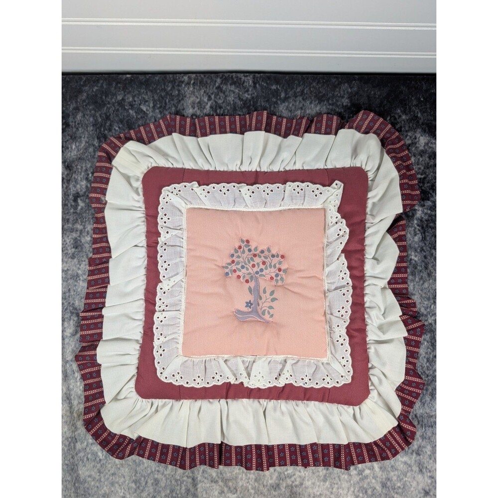 Vtg Hand Quilted 10" Apple Tree Pillow Case Cottagecore Grannycore ShabbyChic